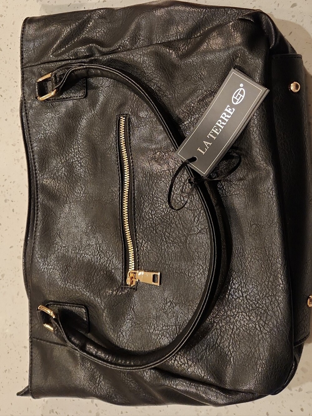 La Terre Black Pebbled Vegan Leather Shoulder Bag - NWT